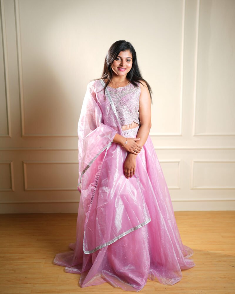 Baby Pink Shimmer Embroidered Lehenga Set