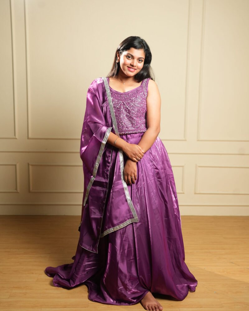 Purple Shimmer Embroidered Lehenga Set