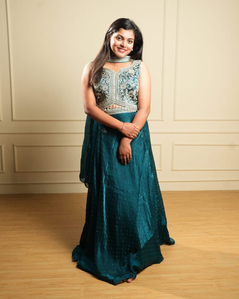 Teal Blue Embroidered Designer Lehenga Set