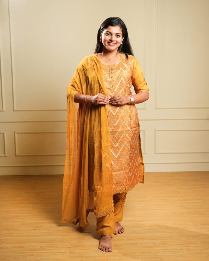 Mustard Yellow Bandhani Print Anarkali Kurta Set with Dupatta