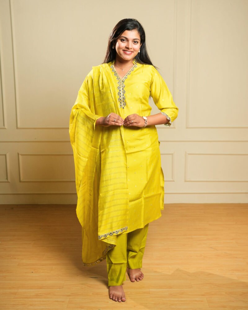 Yellow Embroidered Kurta Set with Dupatta