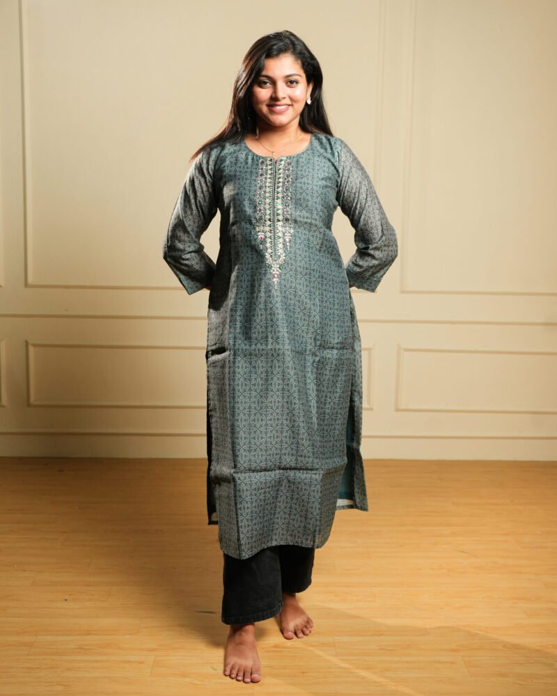 Green Printed Cotton Kurta