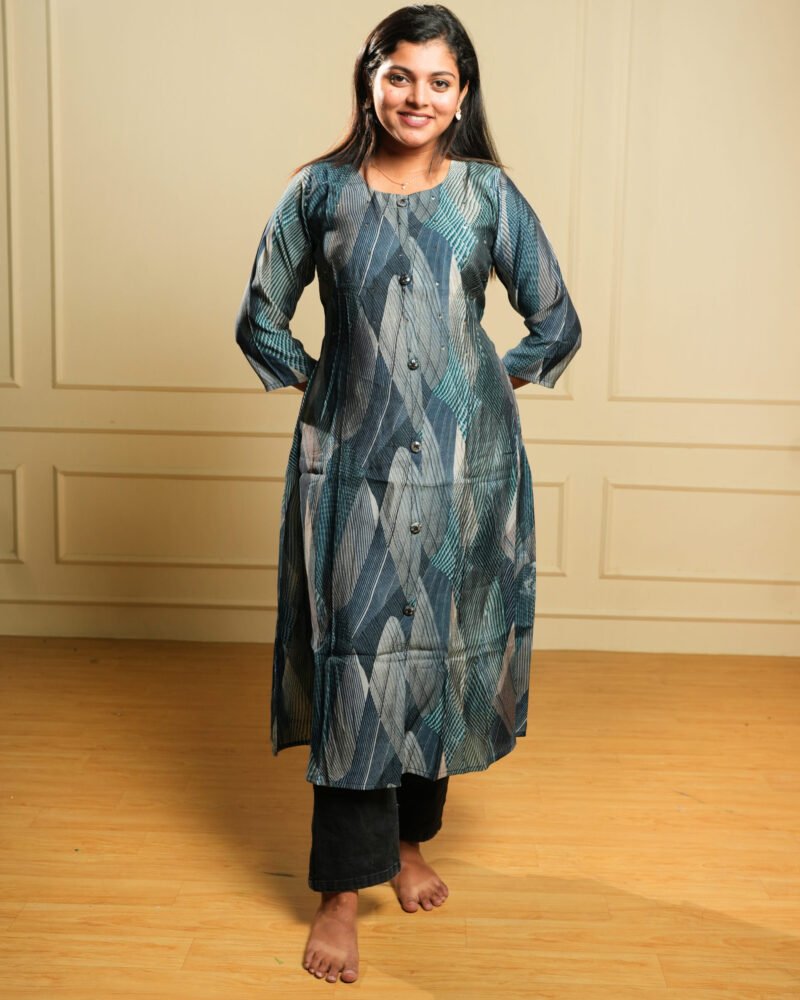 Blue Abstract Printed Cotton Kurta