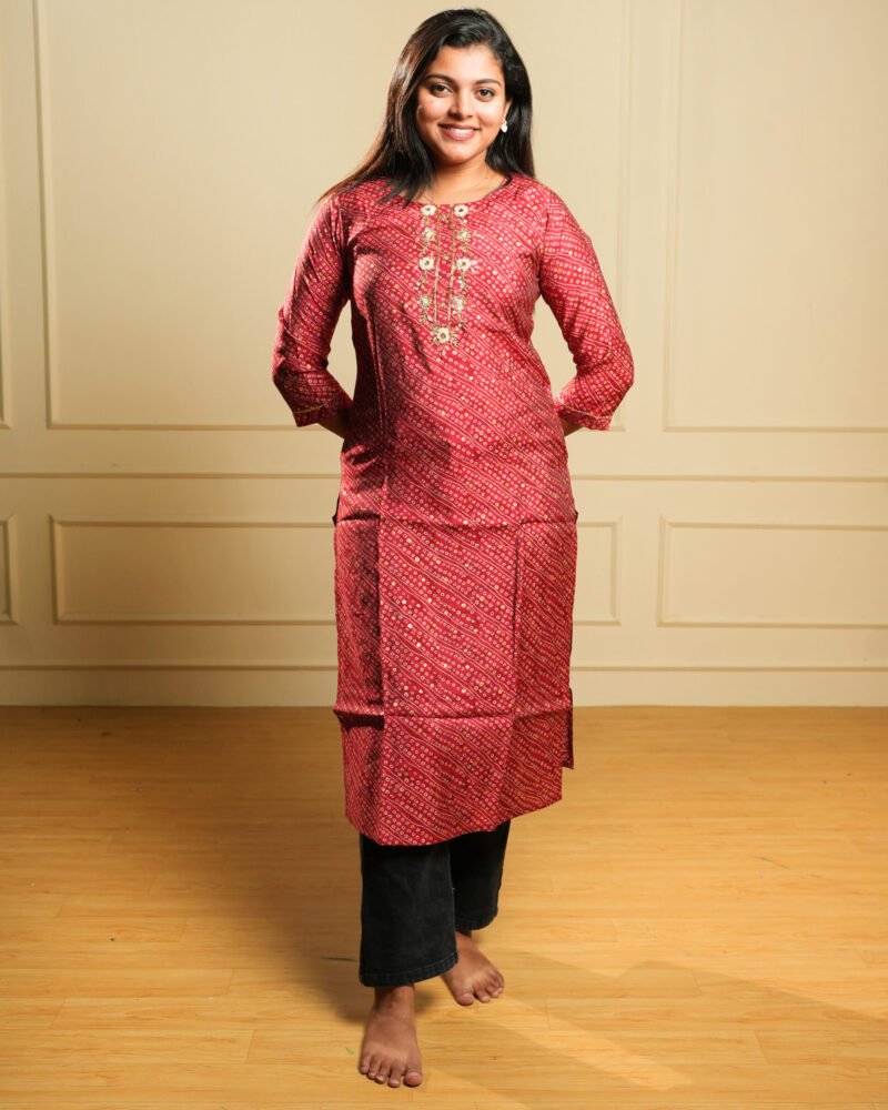 Red Printed Cotton Kurta