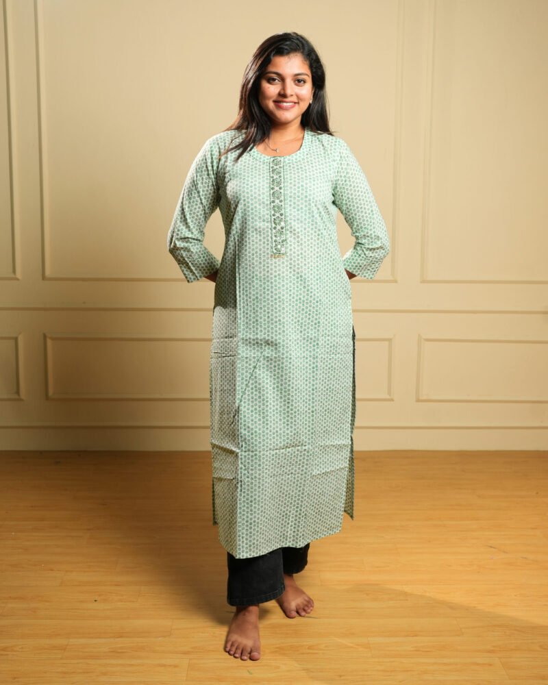Sage Green Printed Cotton Kurti