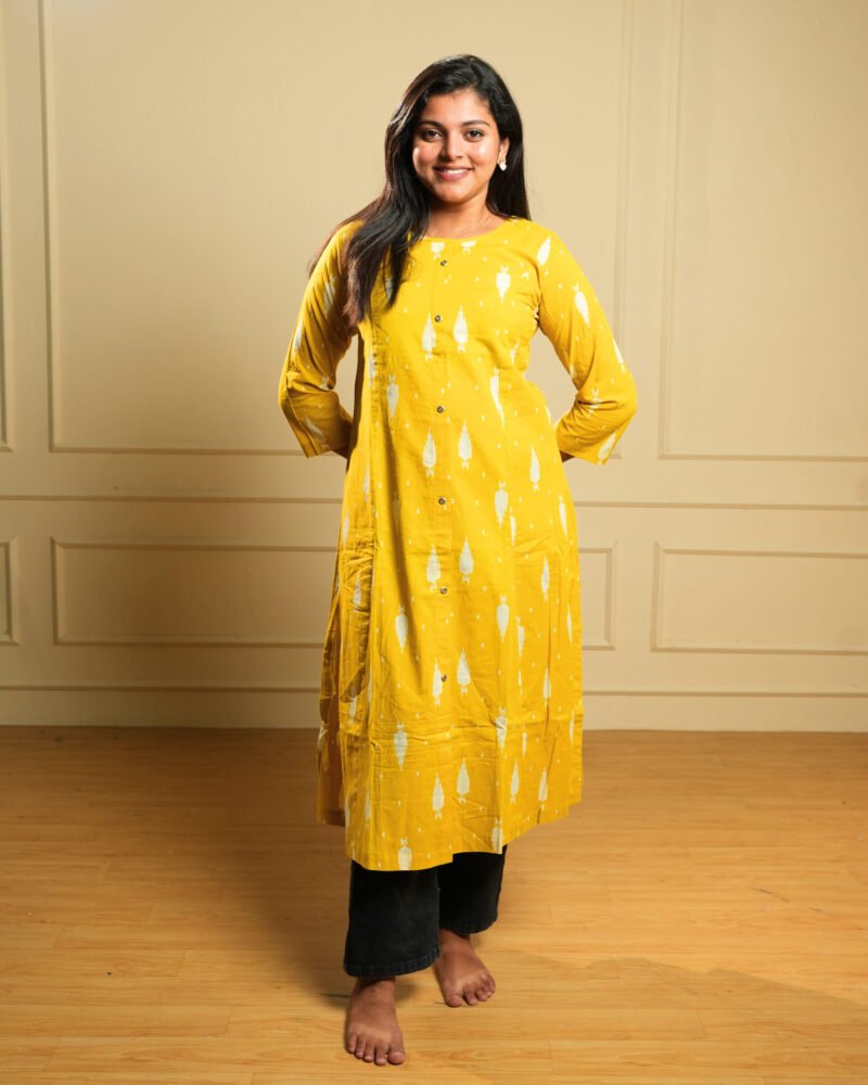 Mustard Yellow Printed Cotton Kurti