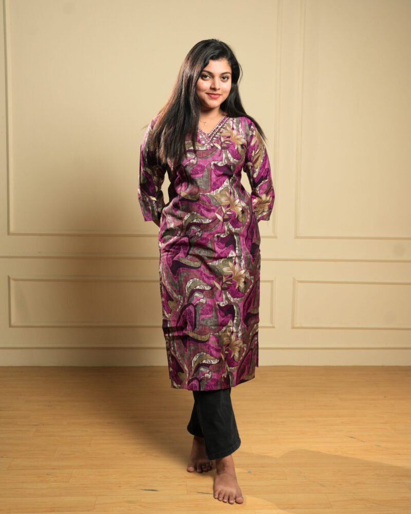 Magenta Abstract Floral Cotton Kurti