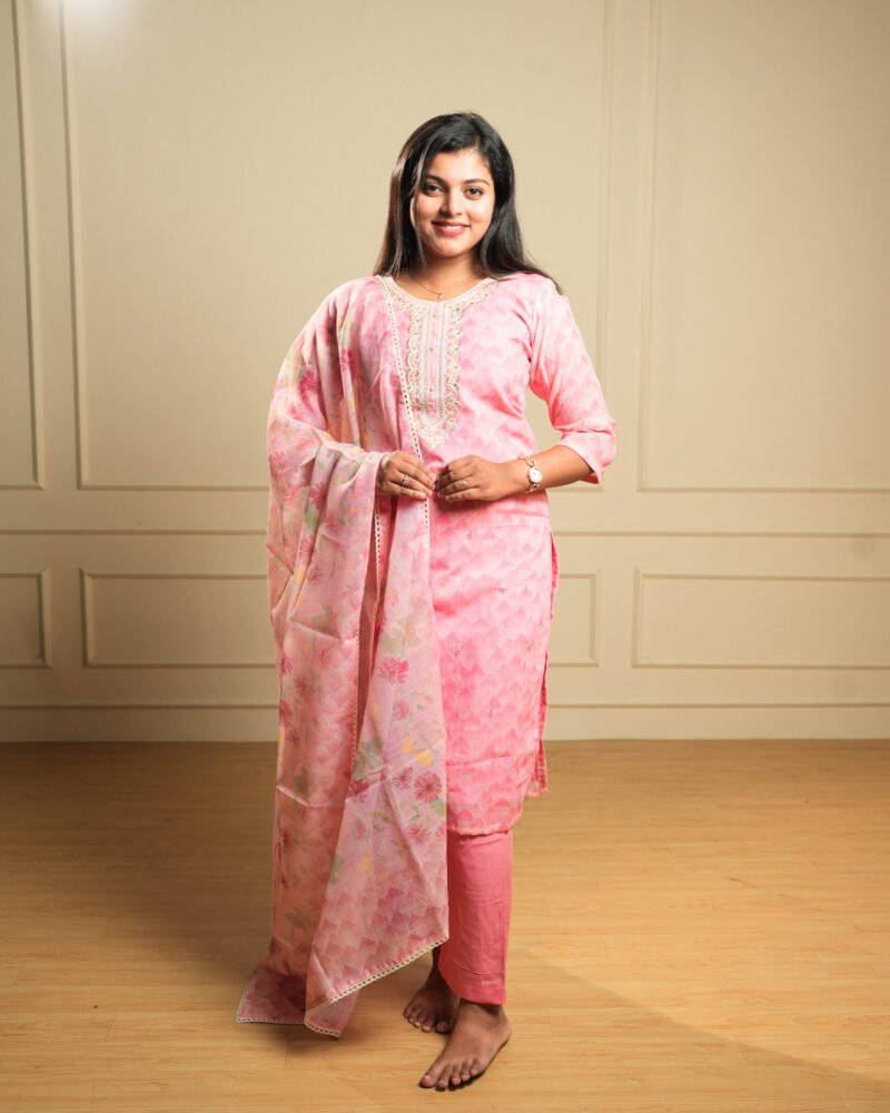 Light Pink Embroidered Kurti Set with Dupatta