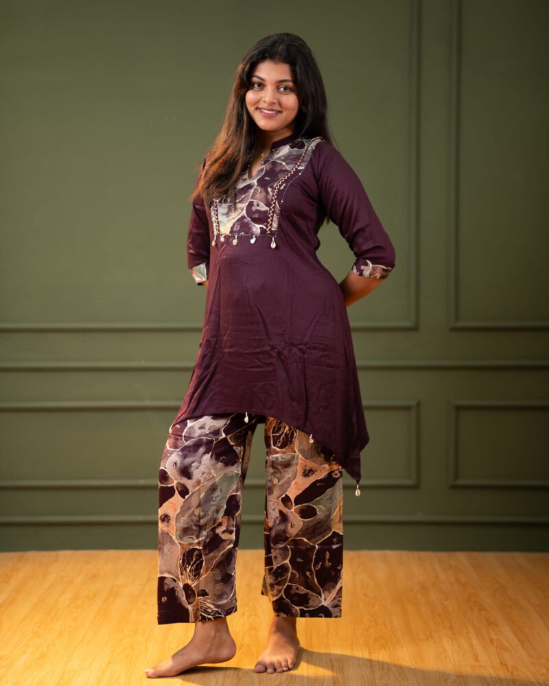 Women’s Maroon Printed Kurta Co-Ord Set