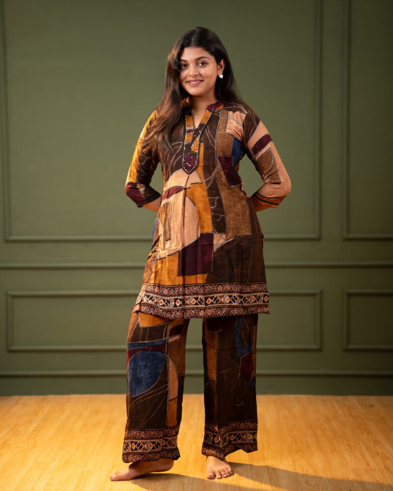 Women’s Chocolate & Rust Abstract Print Co-ord Set