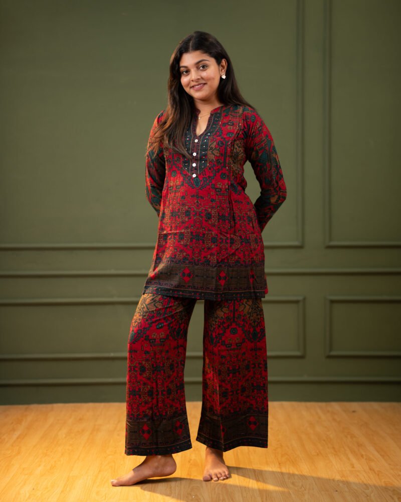 Women’s Deep Red Bohemian Print Co-ord Set