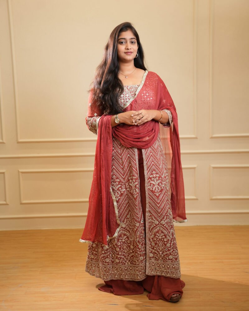 Wine Embroidered Lehenga Set with Dupatta