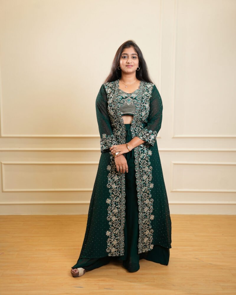 Emerald Green Embroidered Long Kurta Set