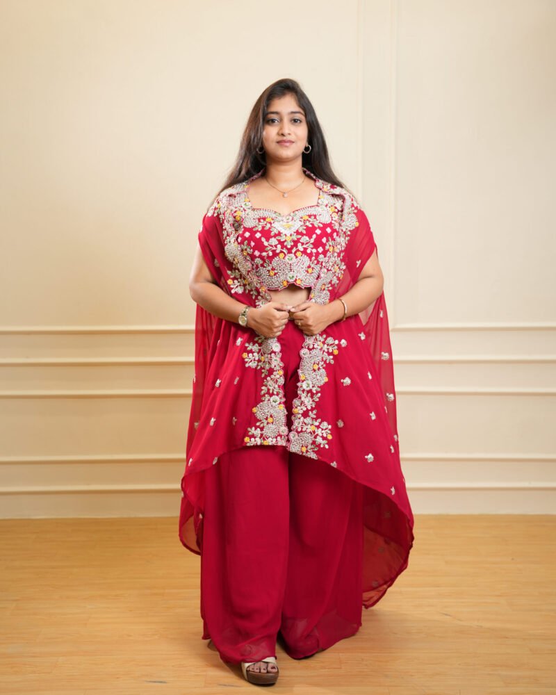Crimson Embroidered Kurta Sharara Set