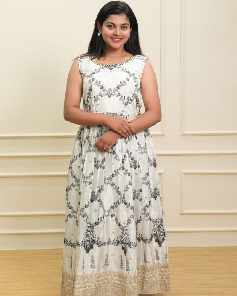 White Sleeveless Ethnic Printed Maxi Dress