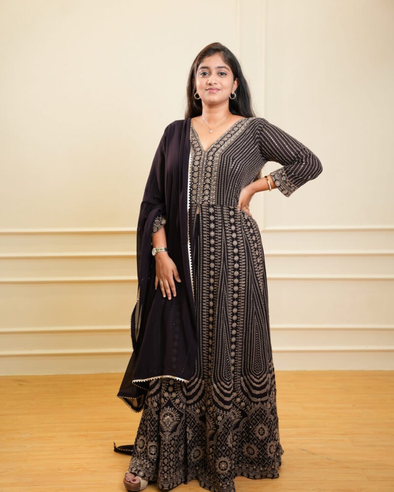 Black Printed Anarkali Set with Dupatta