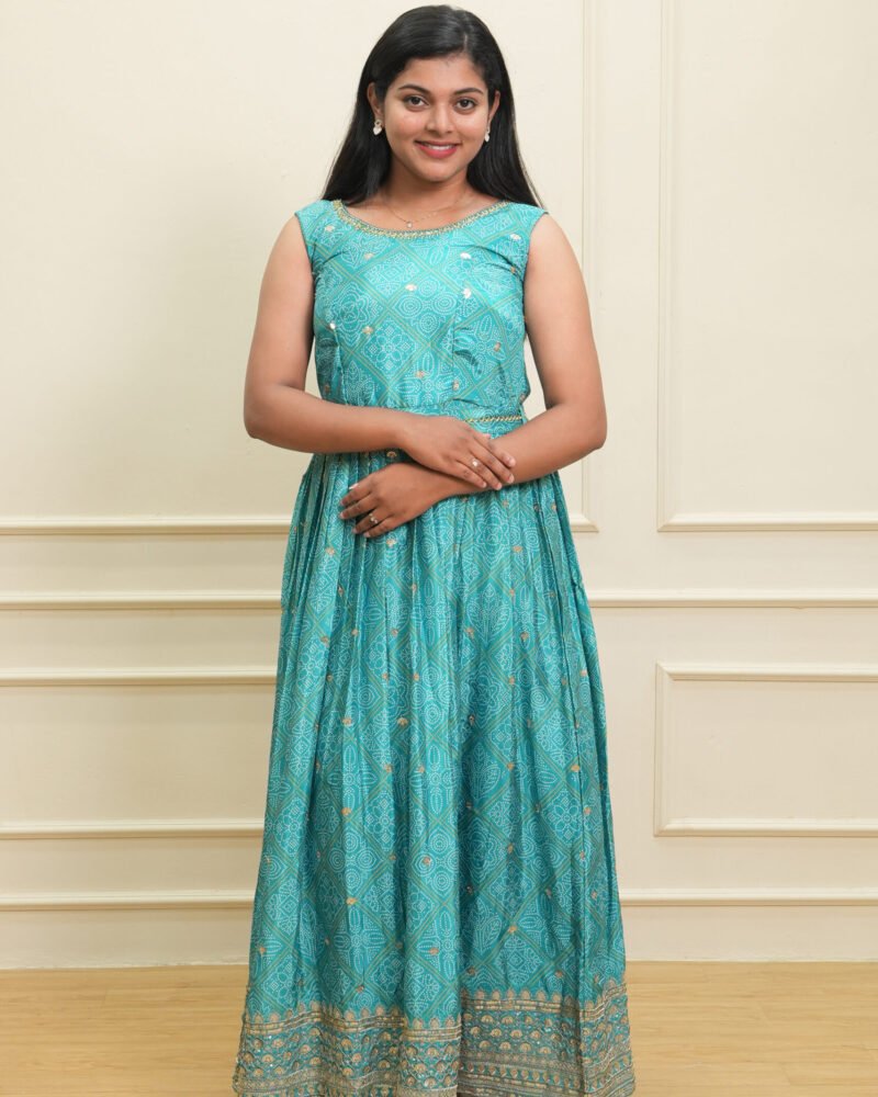 Turquoise Sleeveless Ethnic Printed Maxi Dress