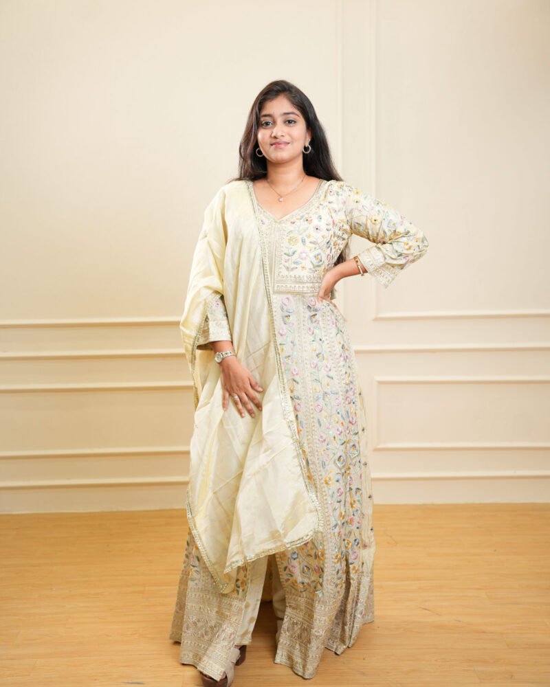 Ivory Embroidered Anarkali Set with Dupatta