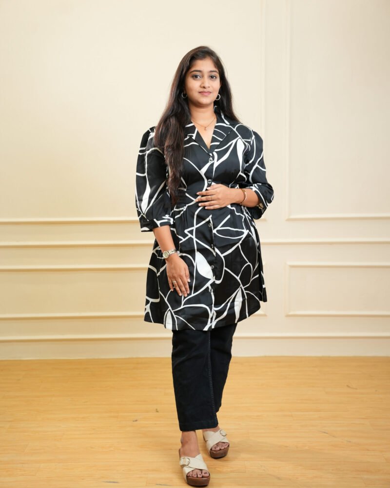 Black Abstract Printed Tunic Set with Pants