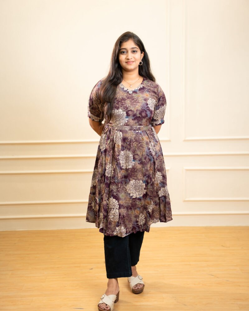 Purple Floral Printed Tunic Set with Pants