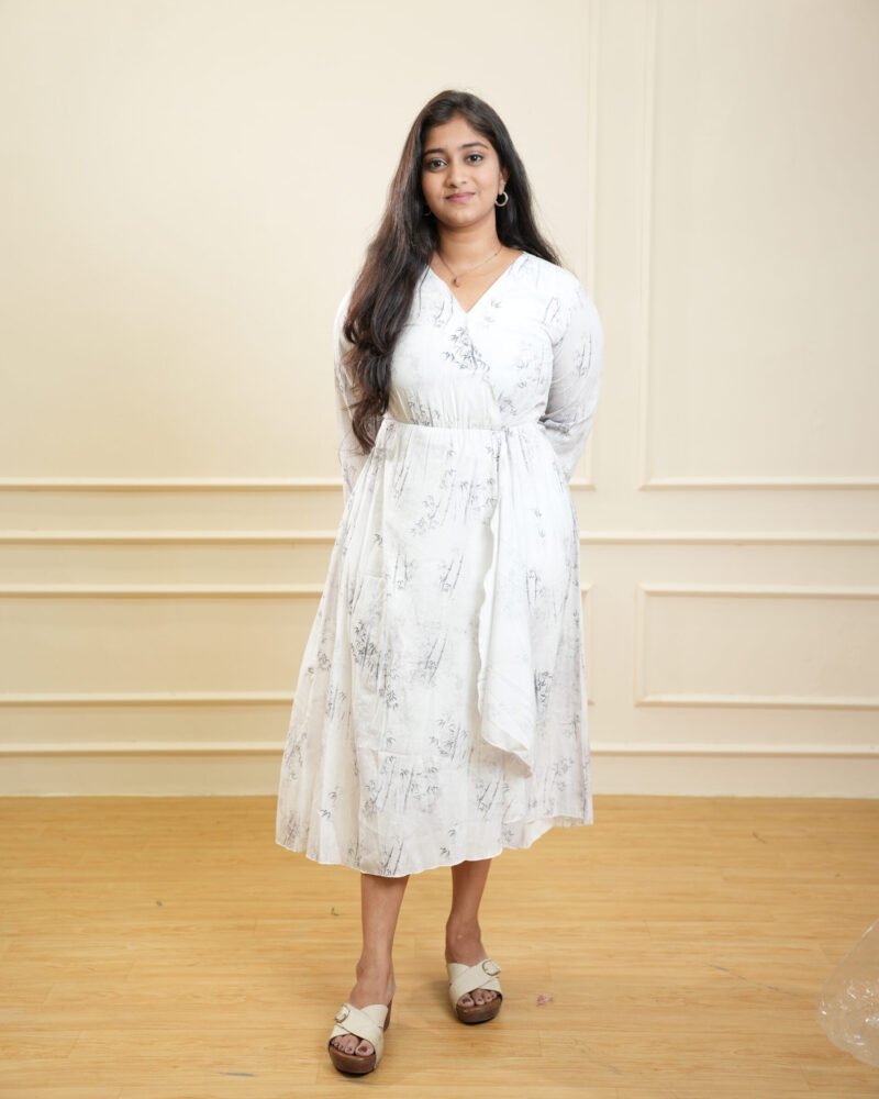 White Abstract Printed Midi Dress