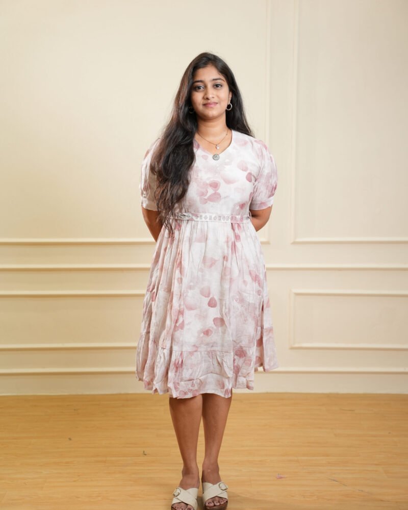 Blush Pink Printed Knee‑Length Dress
