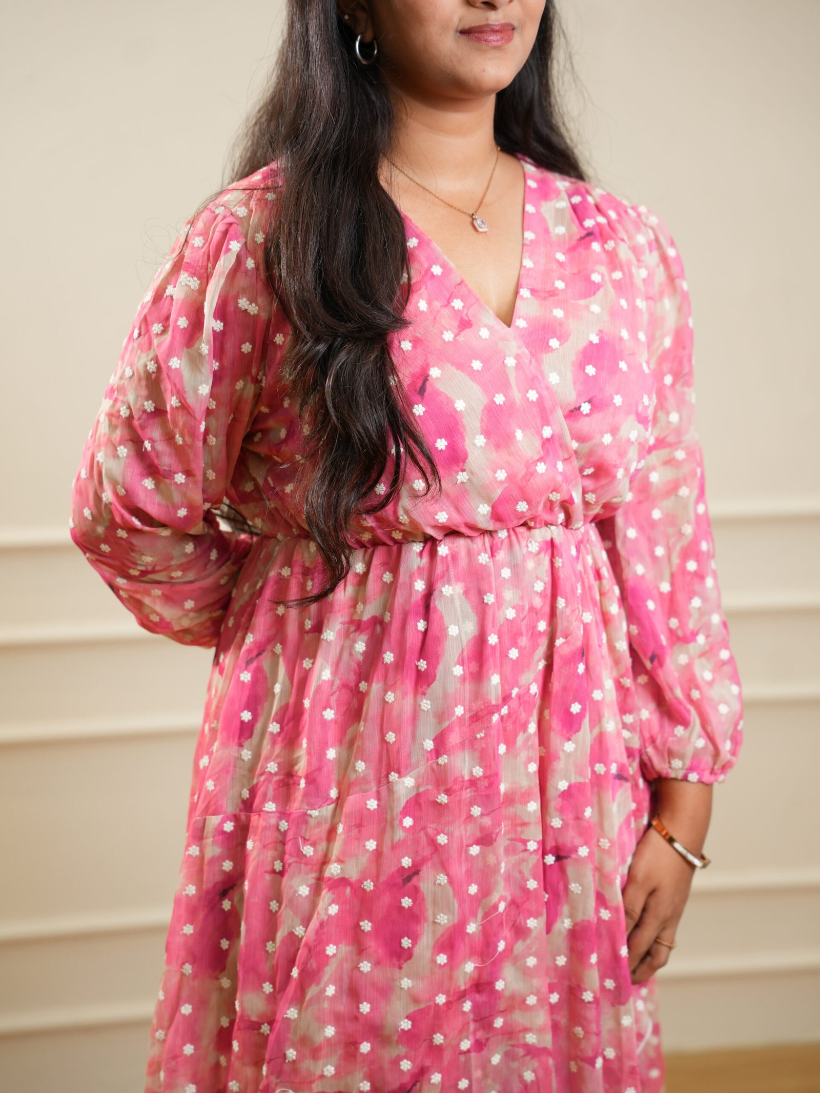 Rose Pink Polka Dot Knee‑Length Dress - Image 2