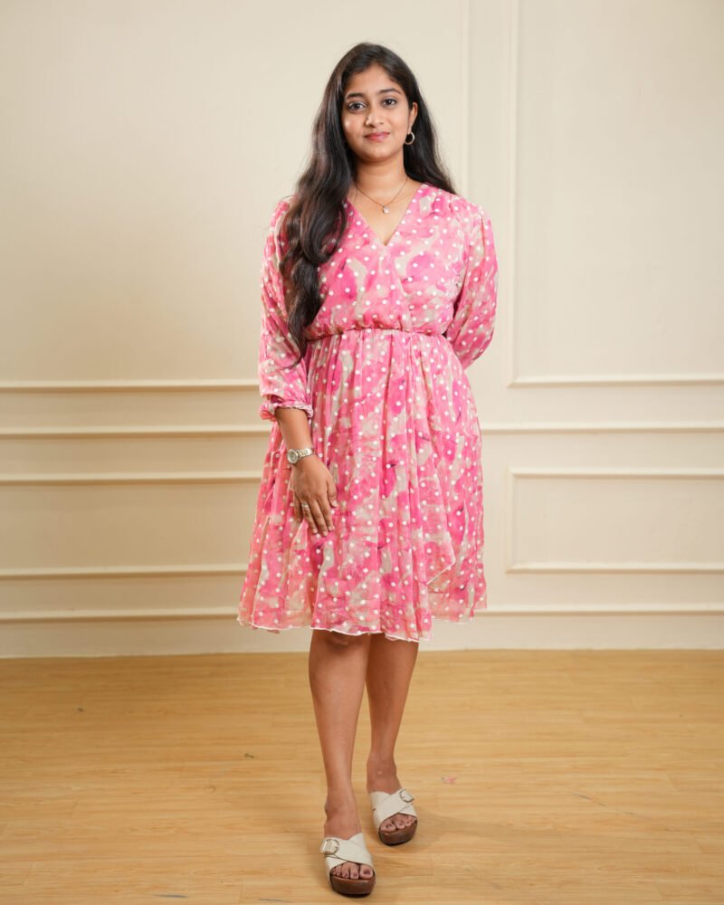 Rose Pink Polka Dot Knee‑Length Dress