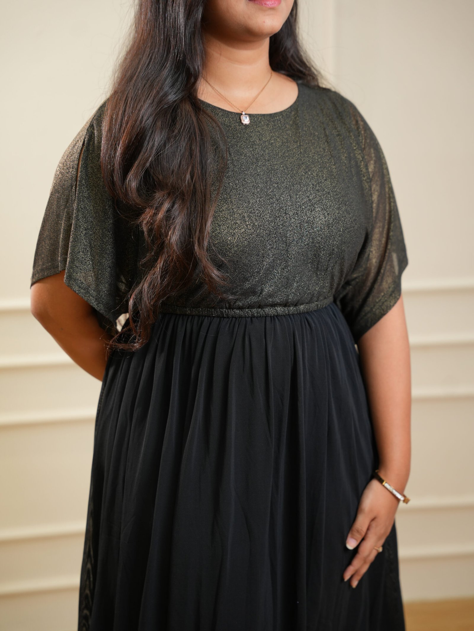 Black Shimmer Midi Dress - Image 2