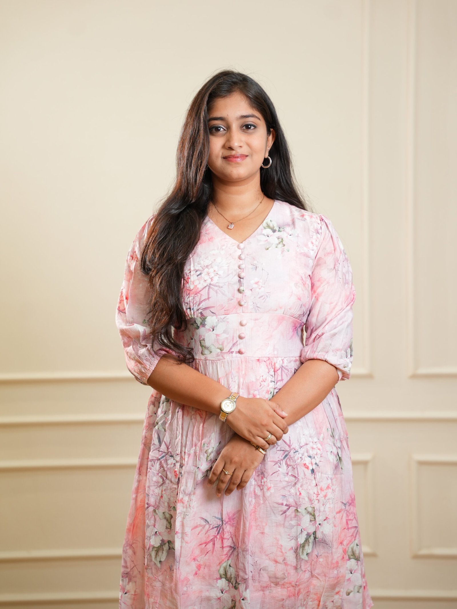 Soft Pink Floral Printed Knee‑Length Dress - Image 3