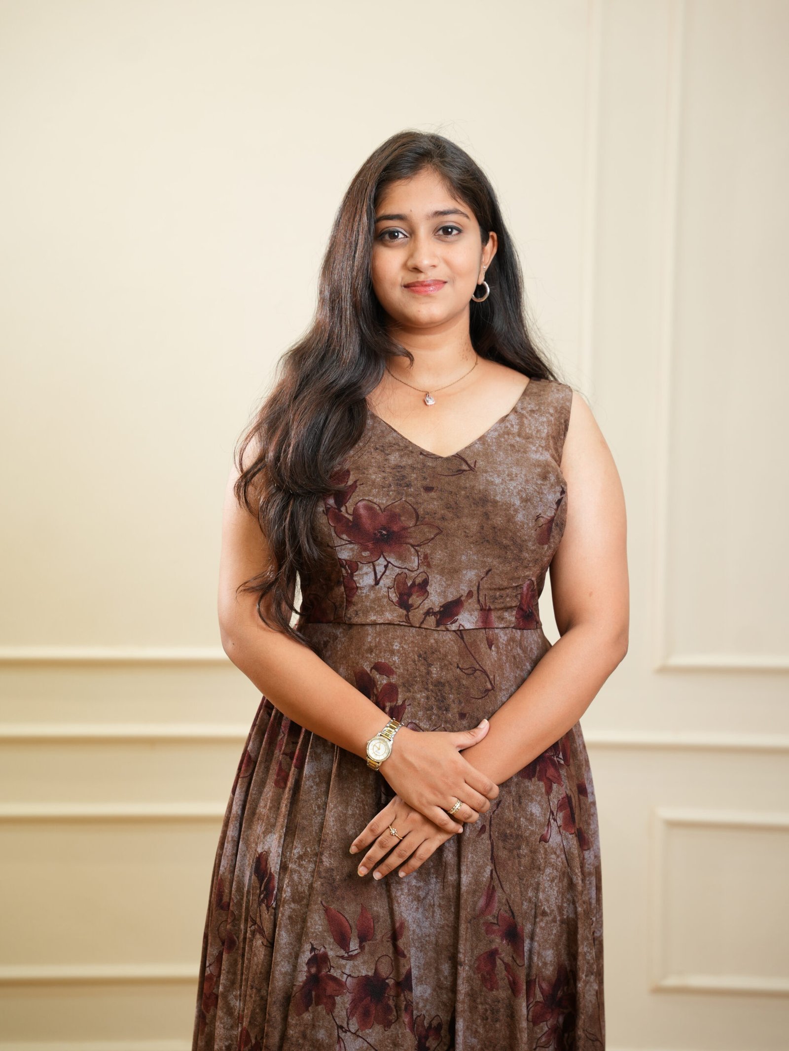 Brown Floral Printed Sleeveless Midi Dress - Image 3