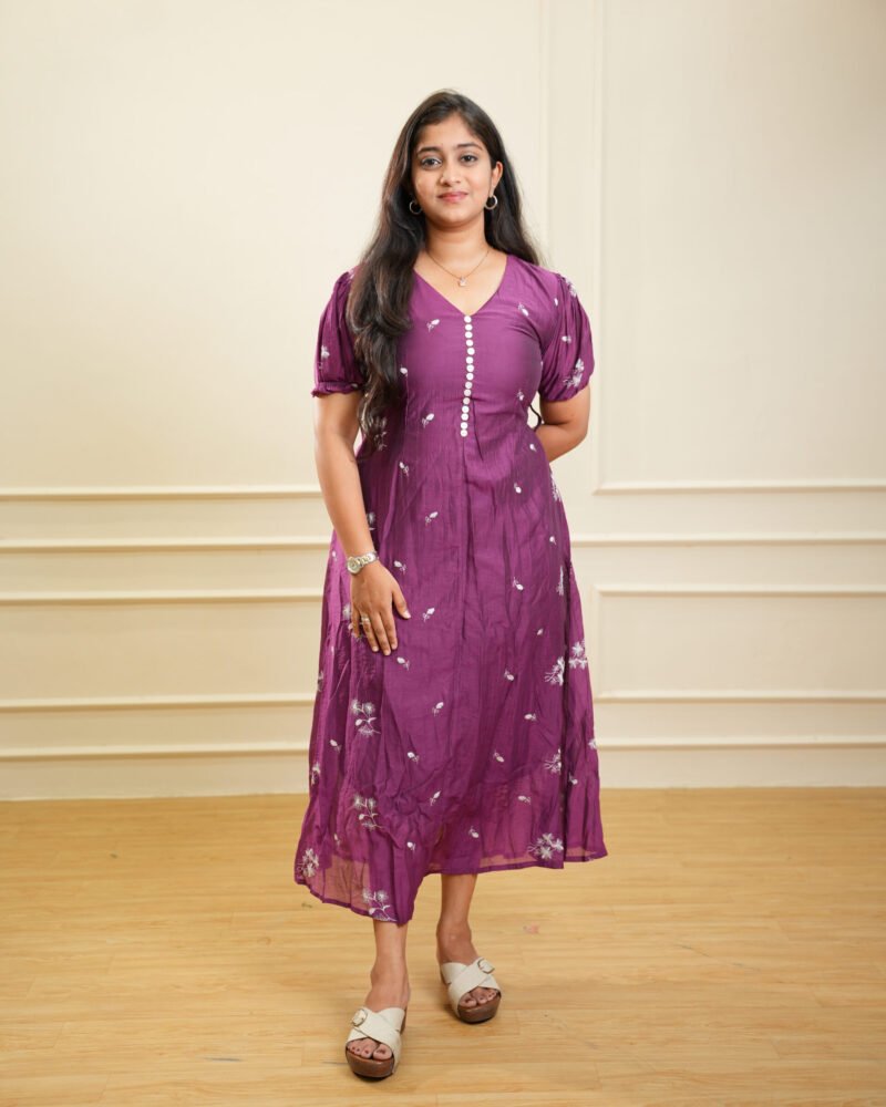 Plum Embroidered Midi Dress
