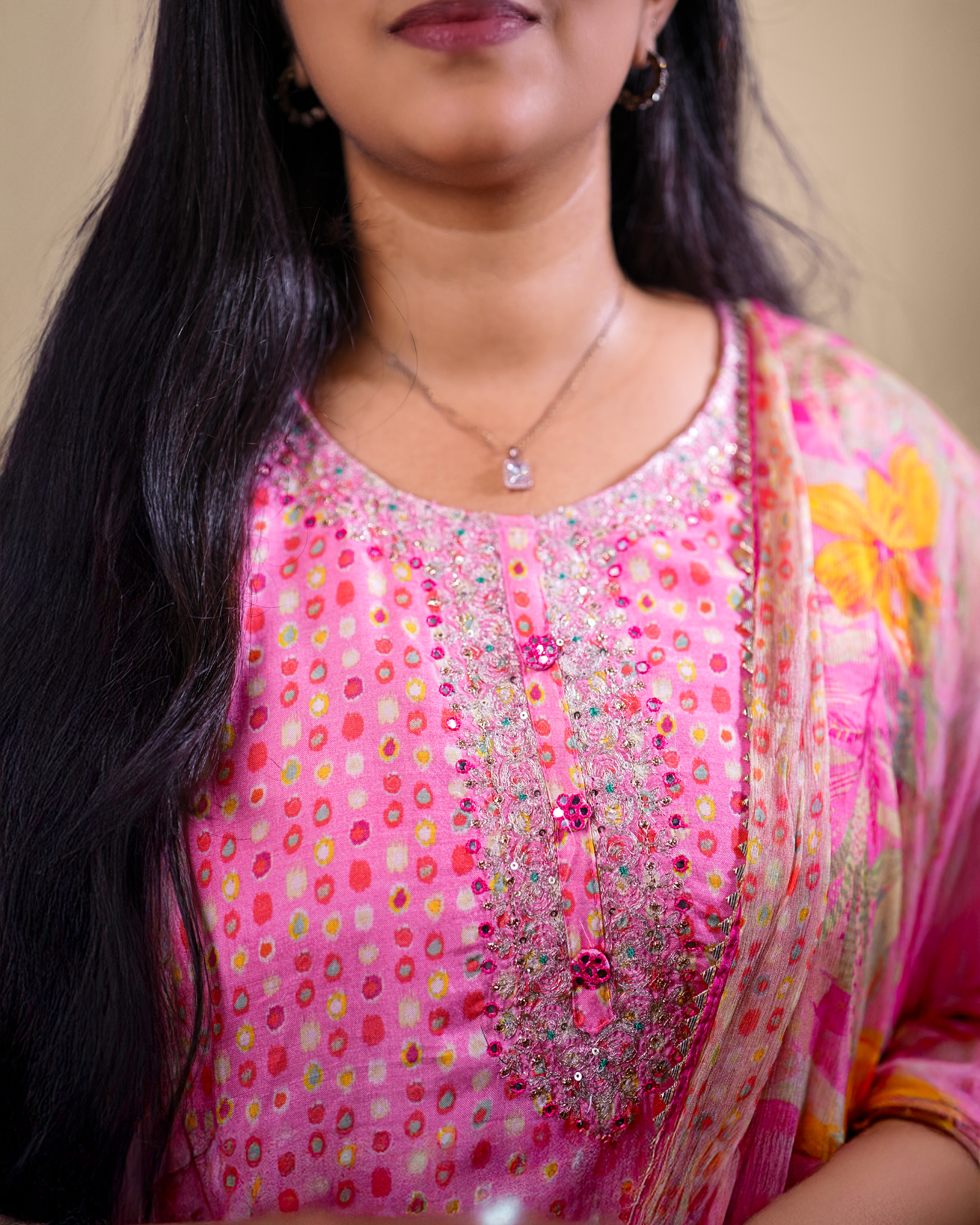 Printed Kurta Set with Dupatta – Pink - Image 4