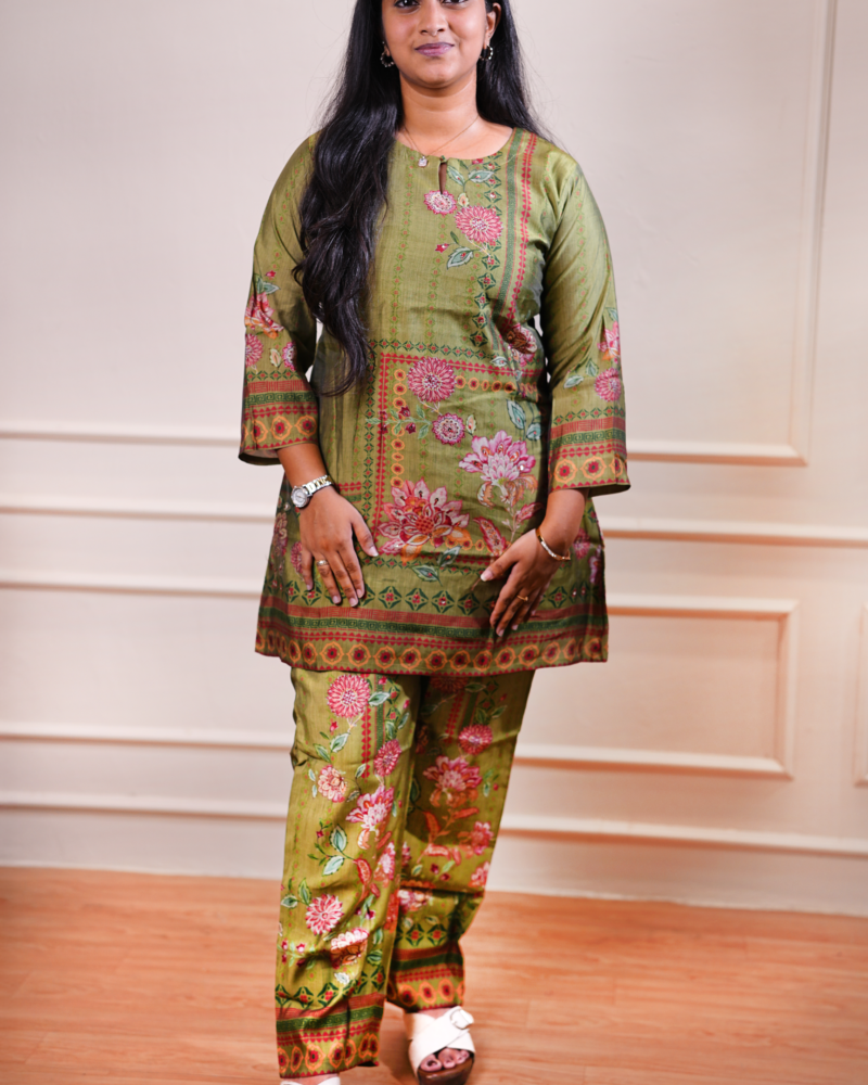 Printed Kurta Set – Olive Green