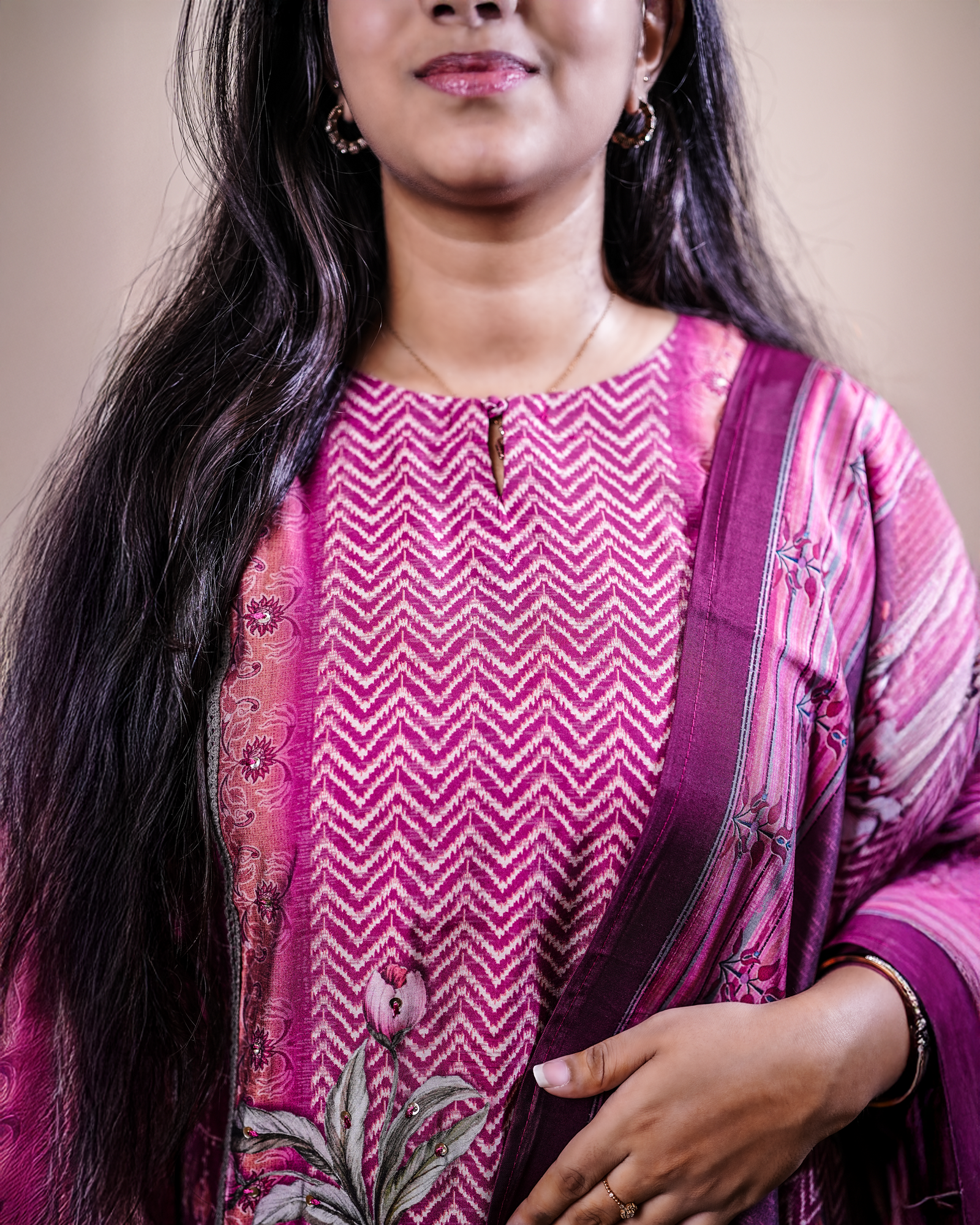 Printed Kurta Set with Dupatta – Magenta Purple - Image 3