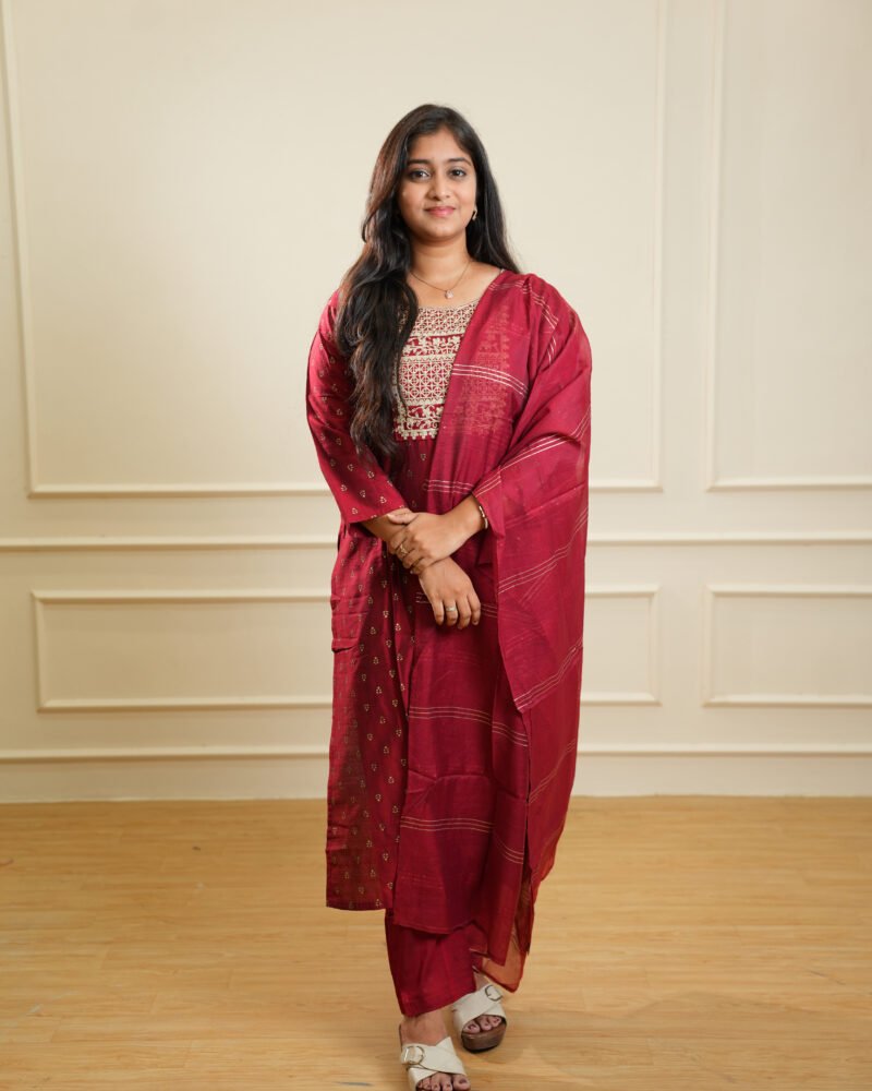 Maroon Printed Kurta Set with Dupatta
