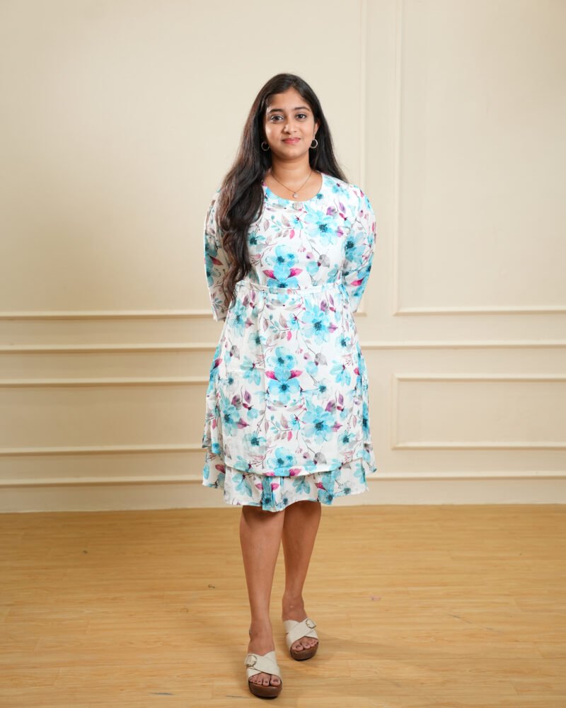 Light Blue Floral Printed Midi Dress