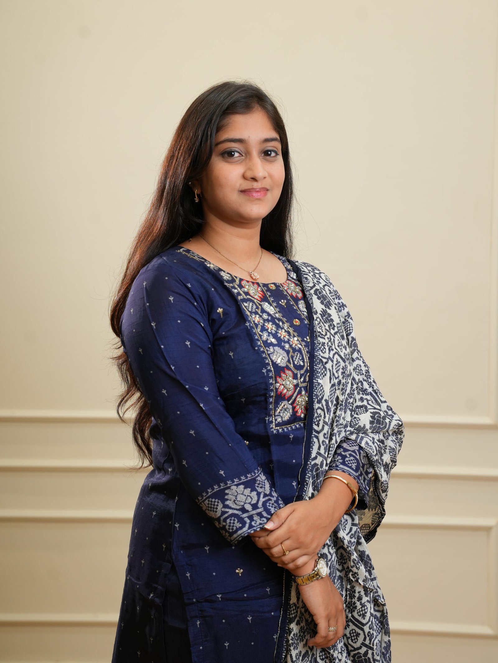 Navy Blue Printed Kurta Set with Dupatta - Image 3