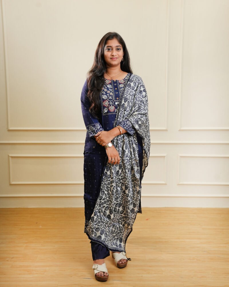 Navy Blue Printed Kurta Set with Dupatta