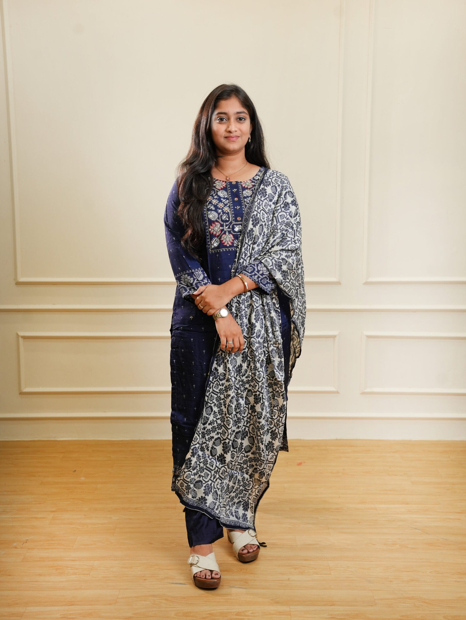 Navy Blue Printed Kurta Set with Dupatta