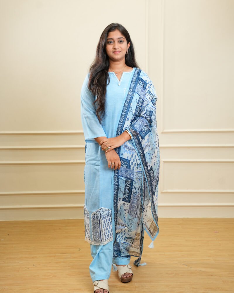 Light Blue Printed Kurta Set with Dupatta