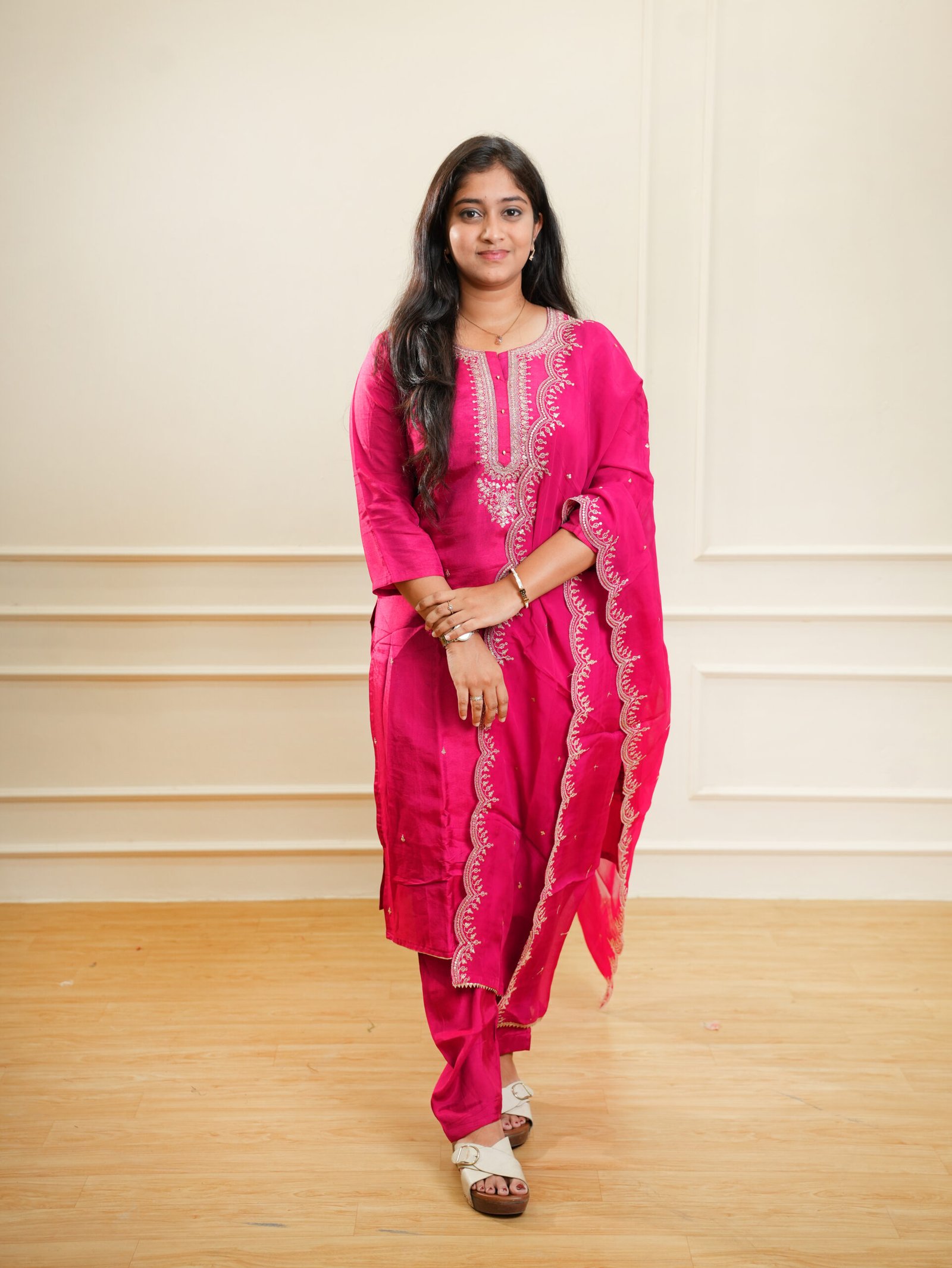 Fuchsia Pink Embroidered Kurta Set with Dupatta