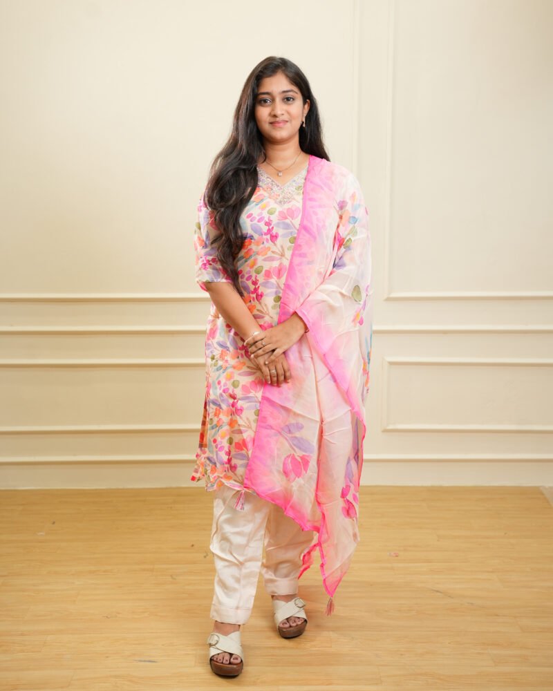 Pastel Floral Printed Kurta Set with Dupatta