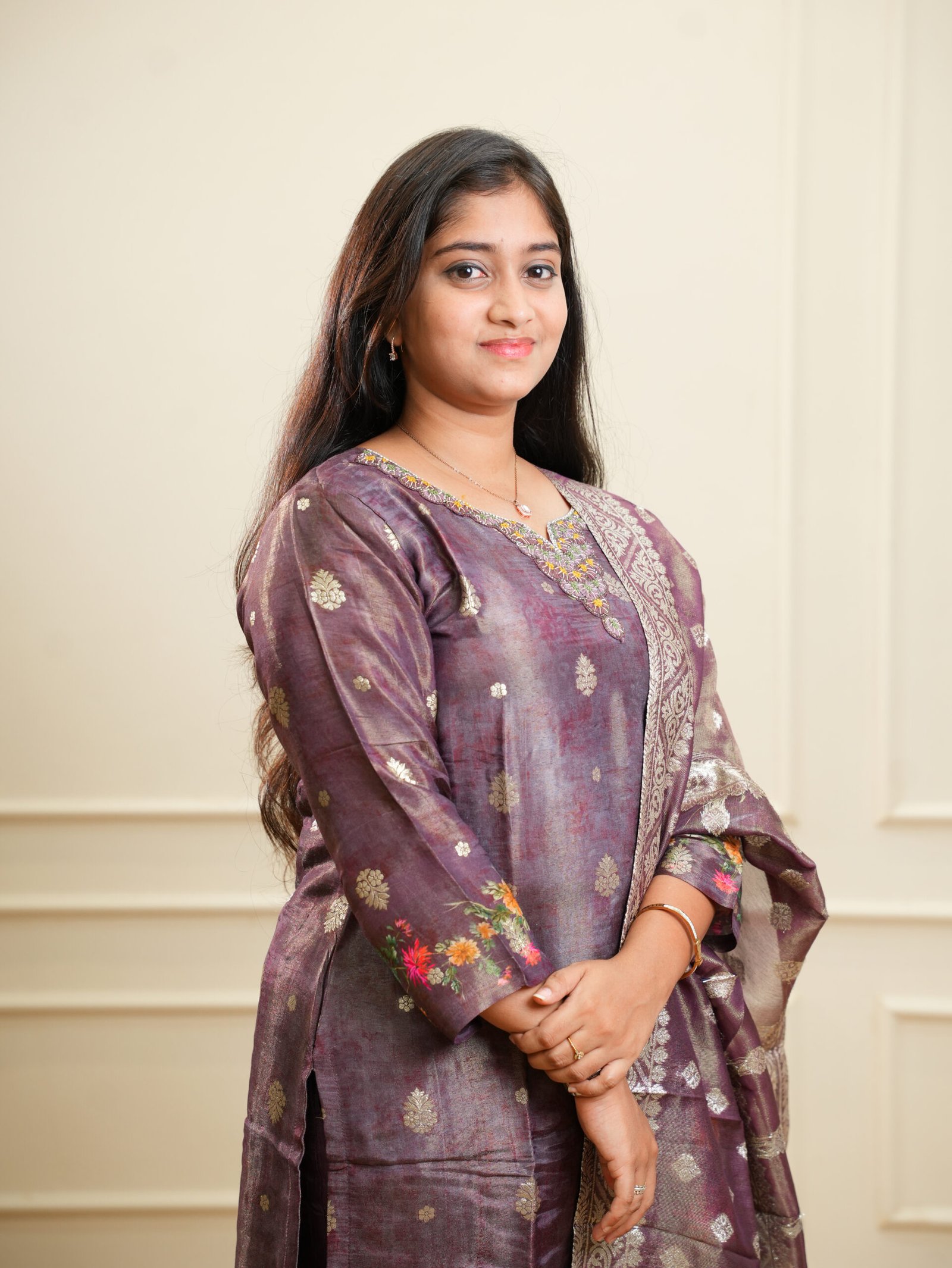 Plum Traditional Printed Kurta Set with Dupatta - Image 3