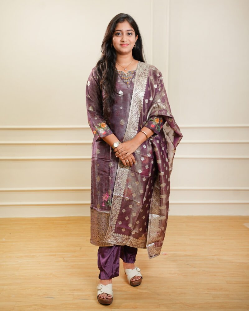 Plum Traditional Printed Kurta Set with Dupatta