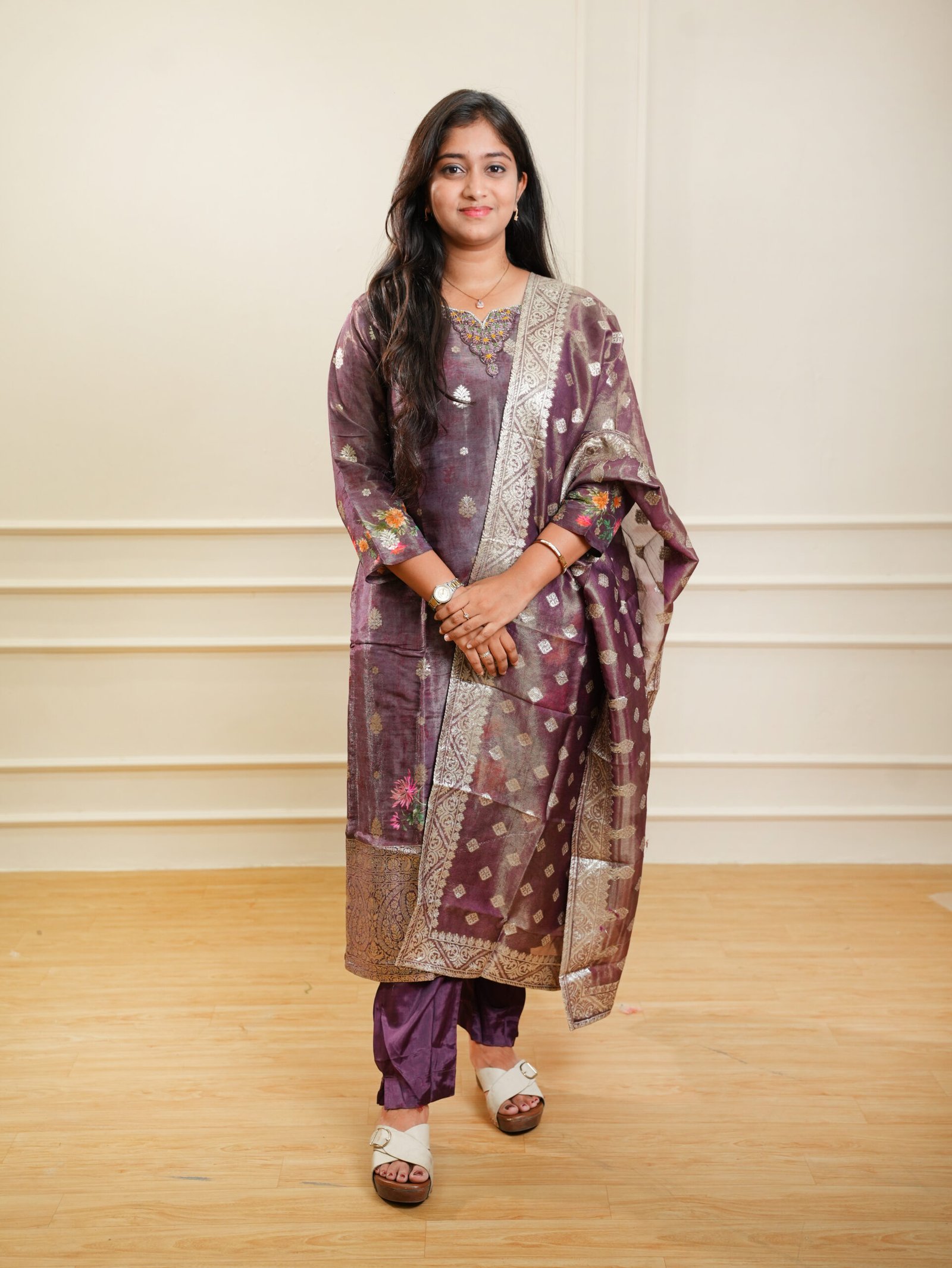 Plum Traditional Printed Kurta Set with Dupatta