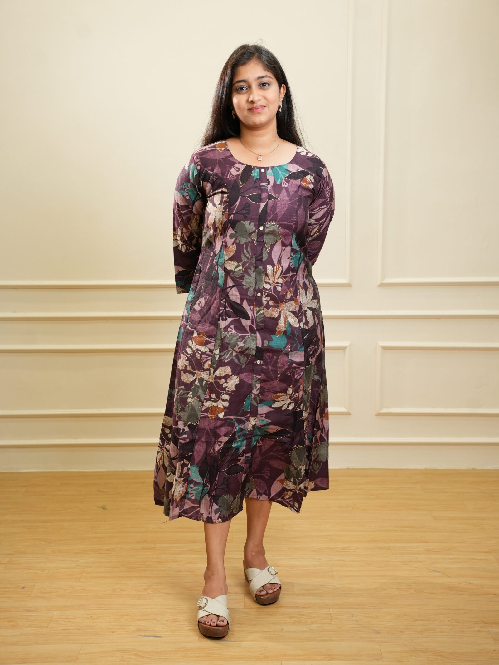 Plum Floral Printed Midi Dress