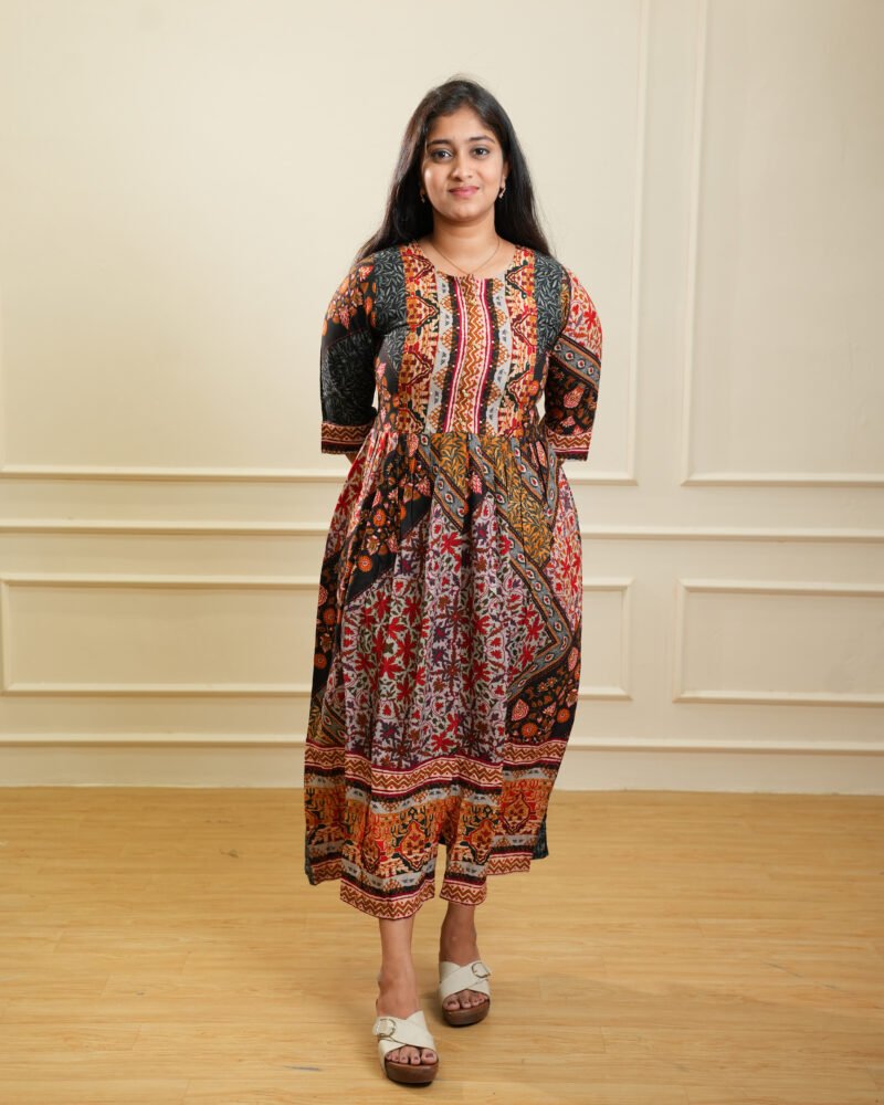 Multicolor Ethnic Printed Midi Dress
