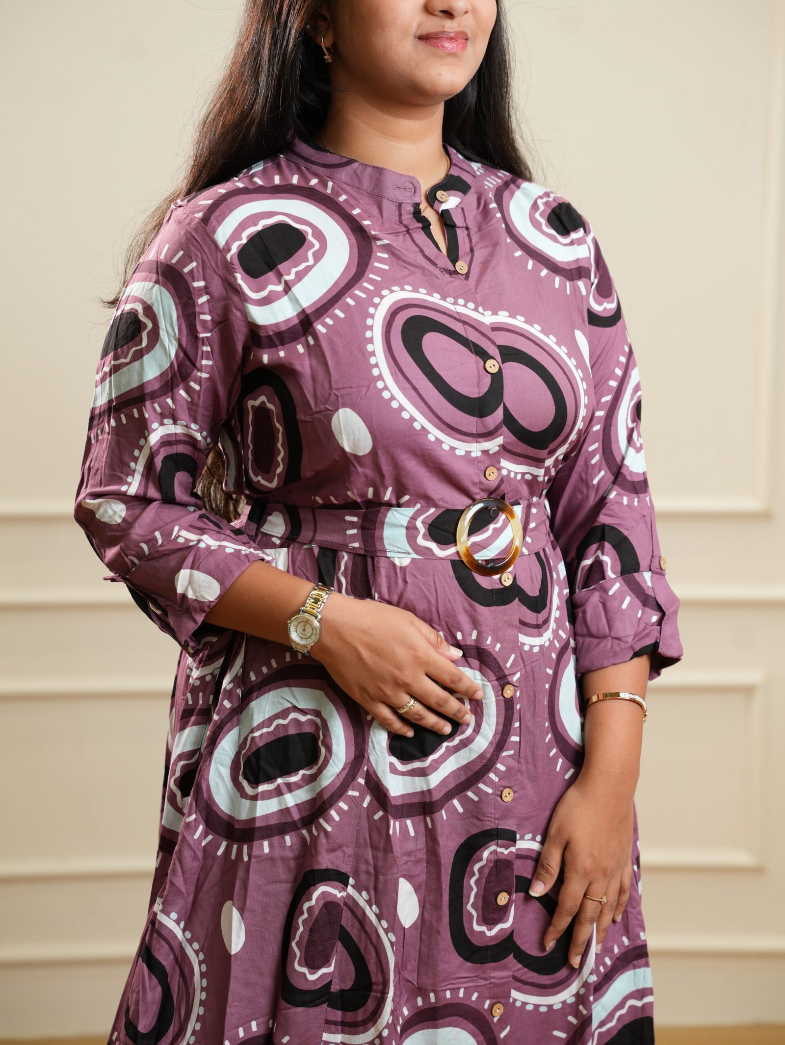 Mauve Abstract Printed Midi Dress - Image 2