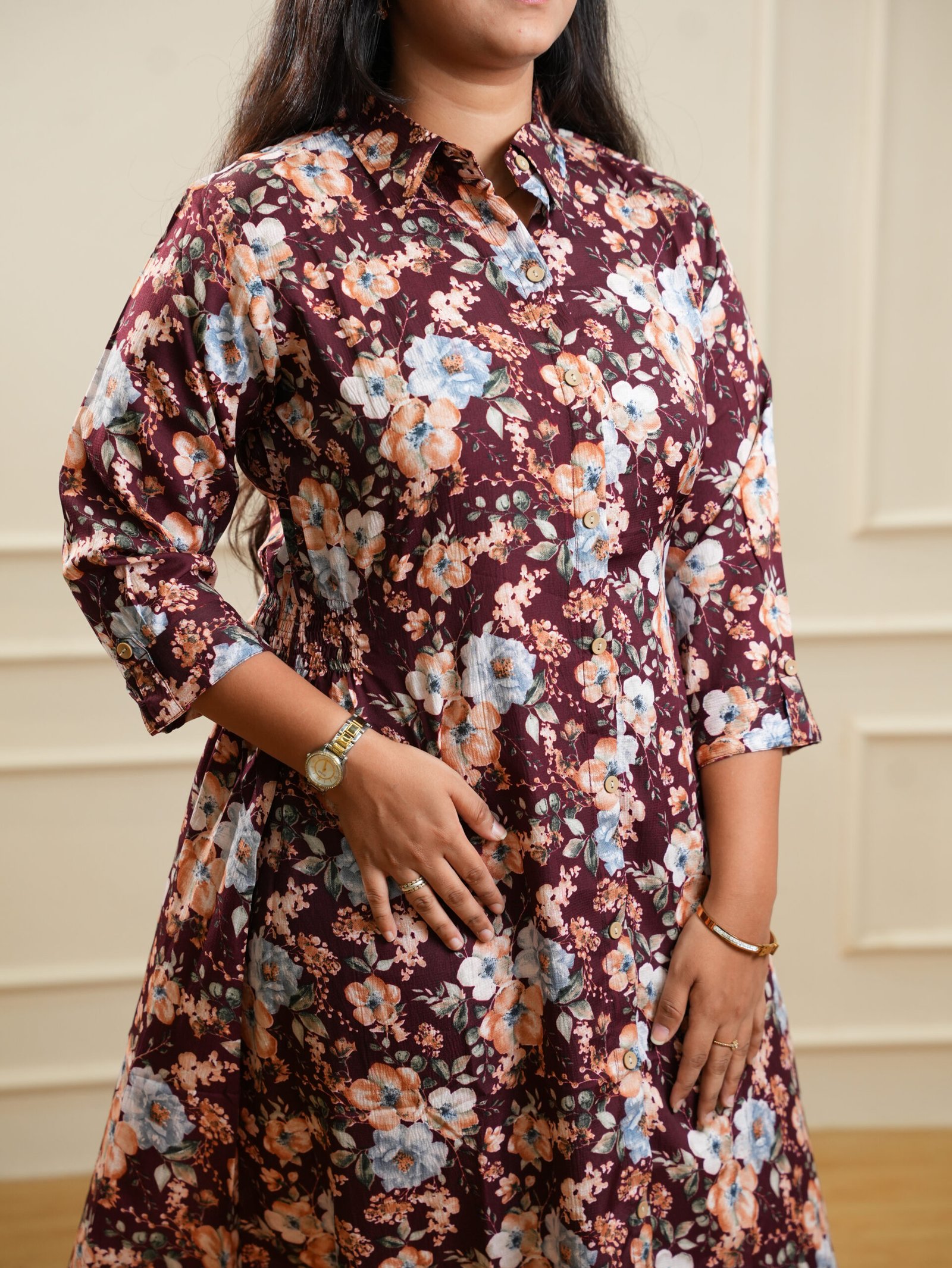 Maroon Floral Printed Midi Dress - Image 2